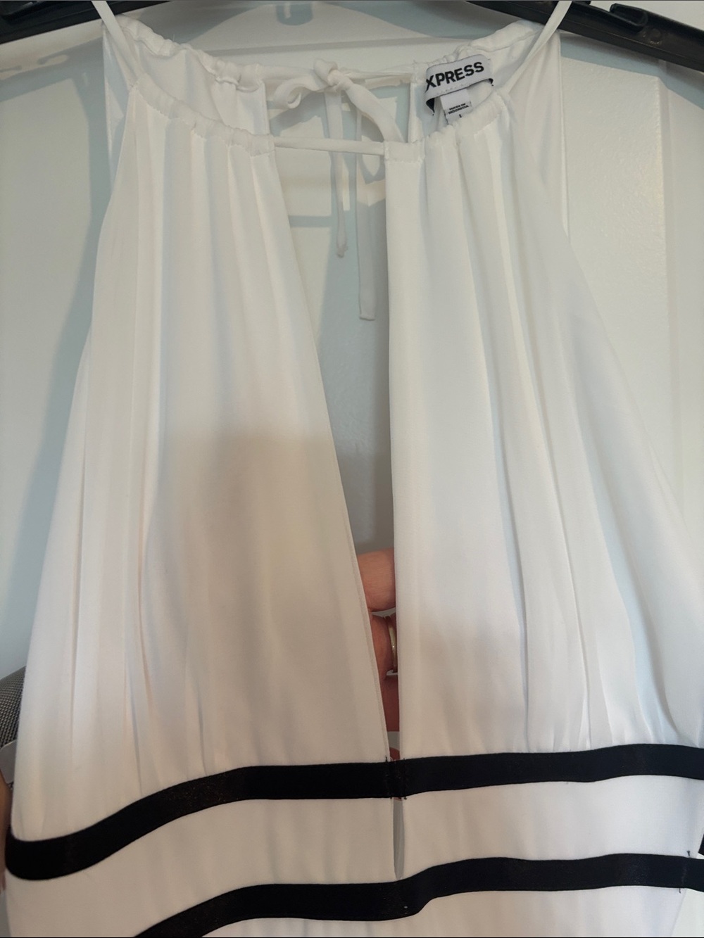 Express White Halter Maxi Dress with Black Waist Straps - Picture 9 of 10